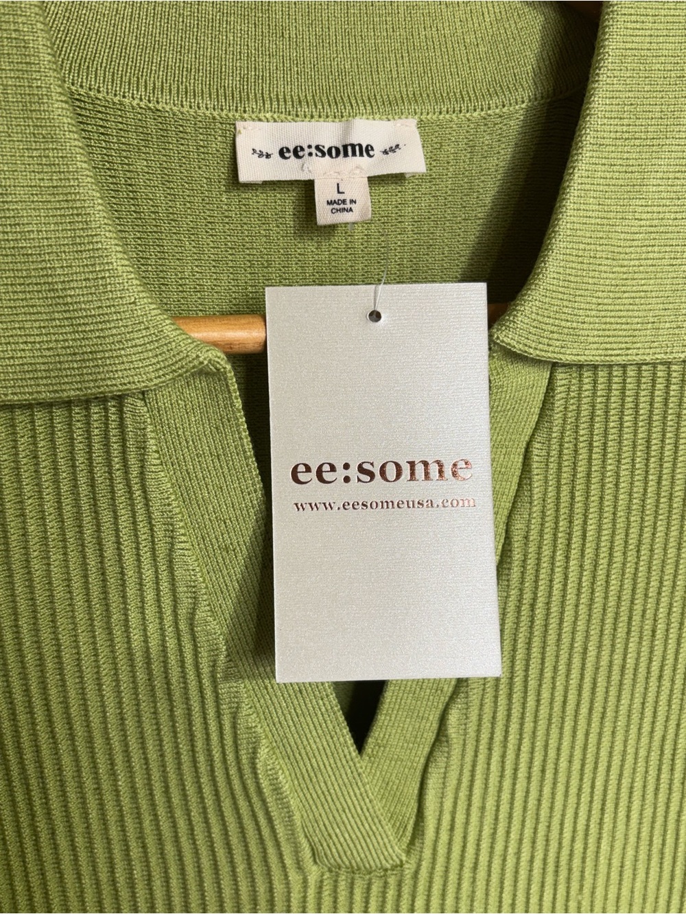 ee:some • Lime Green Ribbed Sleeveless Polo Mini Dress Large BUY NOW PRICE - Picture 6 of 9